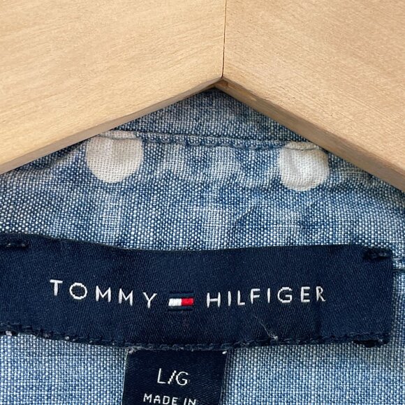 Tommy Hilfiger Womens Large Polka Dot Button Up Chambray Shirt Long Sleeve Top - Picture 3 of 7